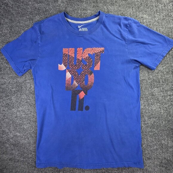 Nike Shirt Mens Large Blue Just Do It Athletic Graphic Tee Swoosh Logo Cotton - Picture 1 of 7